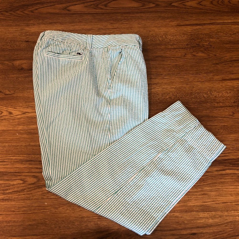 Vineyard Vines Green & White Seersucker Cropped Pants